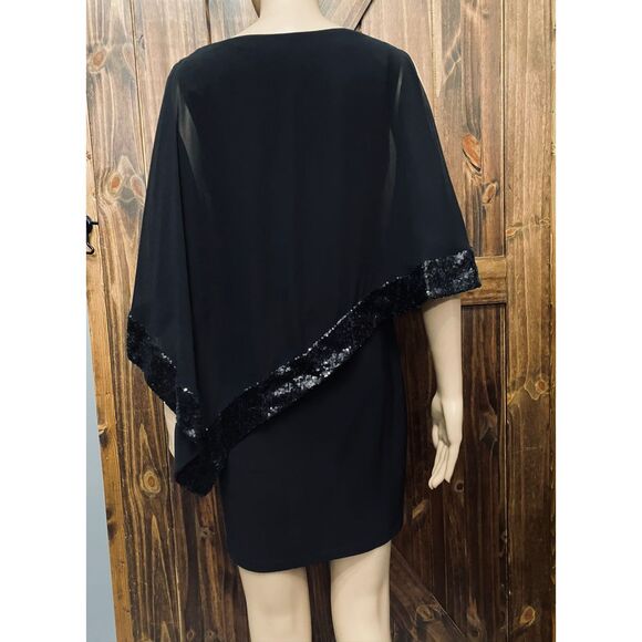 Cache’ Black Sequin Holiday Party Cape Mini Dress Sz 2 - Picture 2 of 5